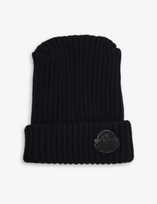 Shop Moncler Genius Men's Black X Roc Nation Branded Wool Beanie