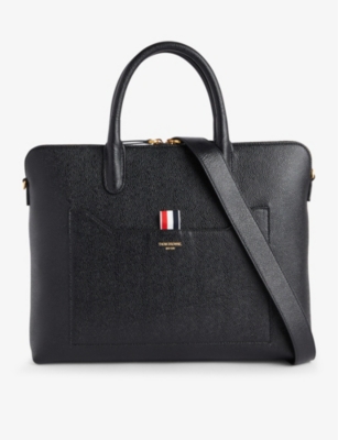 THOM BROWNE: Brand-tab grained-leather briefcase