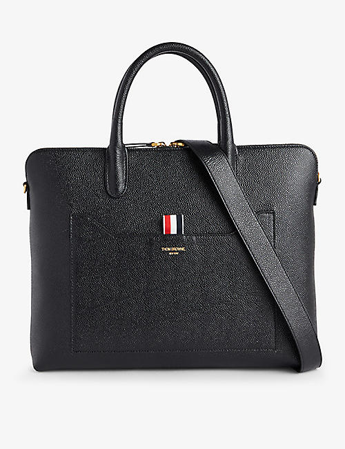 THOM BROWNE: Brand-tab grained-leather briefcase