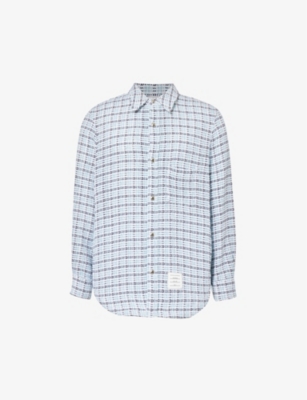 THOM BROWNE: Check-pattern slip-pocket regular-fit cotton shirt