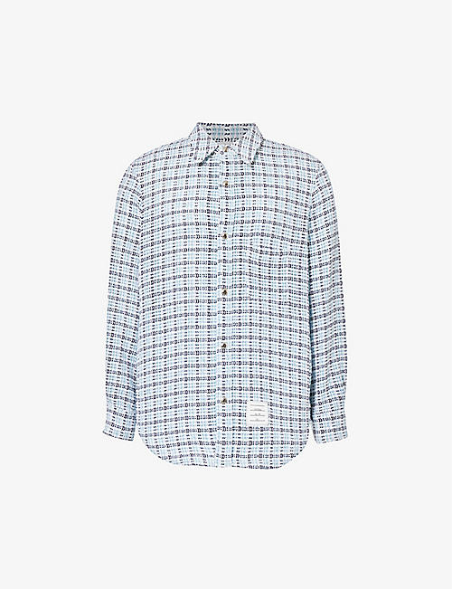 THOM BROWNE: Check-pattern slip-pocket regular-fit cotton shirt