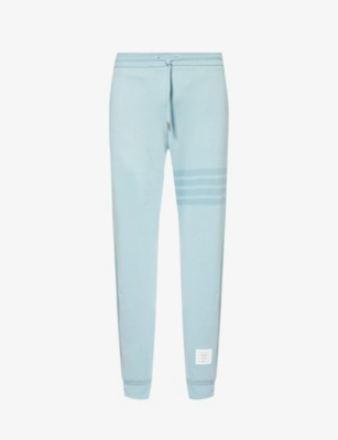 Thom Browne Mens Light Blue Branded Four-stripe Cotton Jogging Bottoms