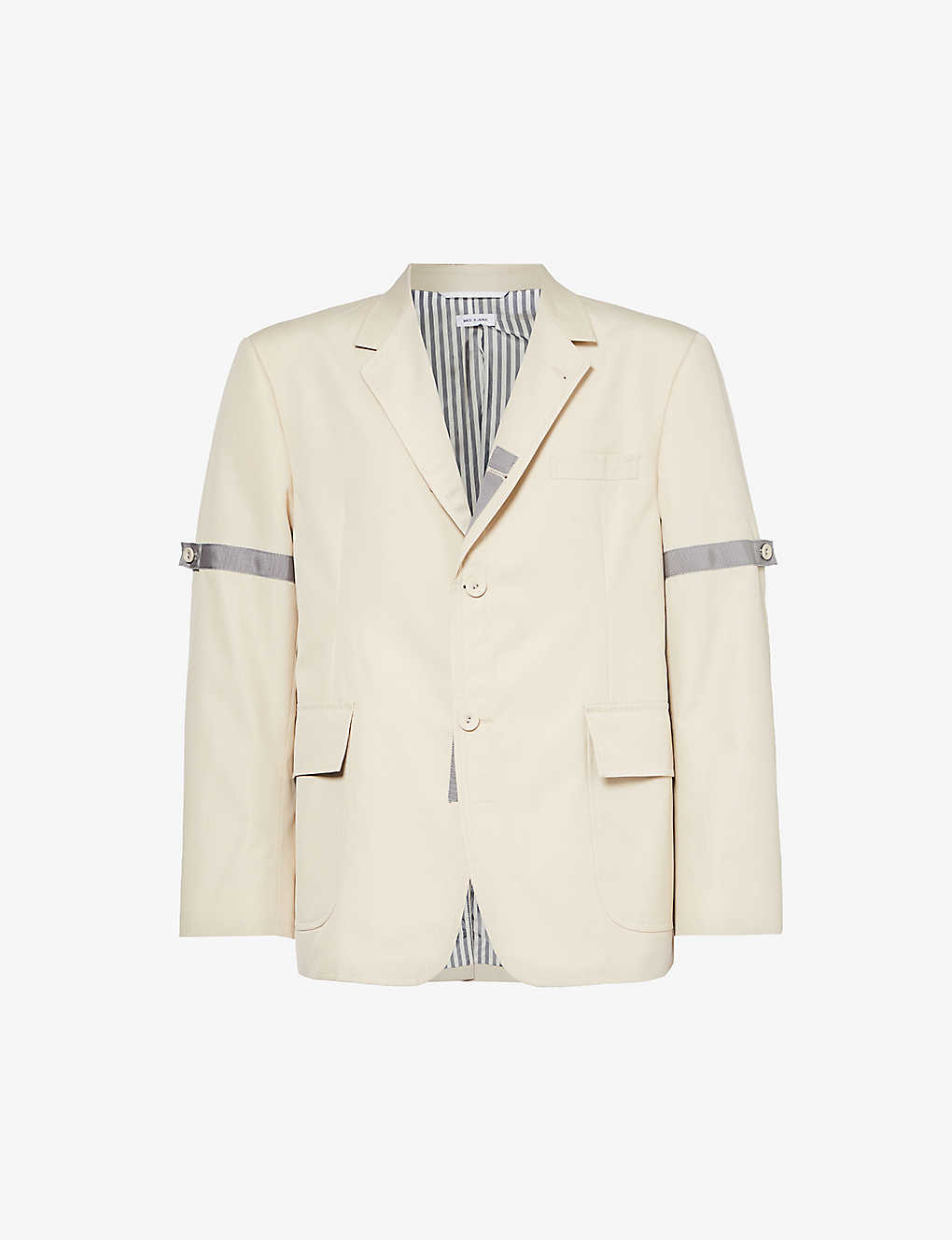 Thom Browne Mens Khaki Strapped-sleeve Notched-lapel Regular-fit Twill Jacket In Green