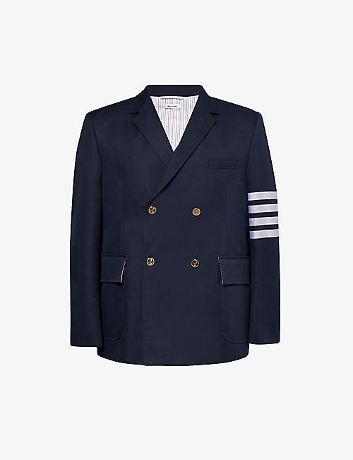 THOM BROWNE: Four-bar double-breasted regular-fit cotton blazer
