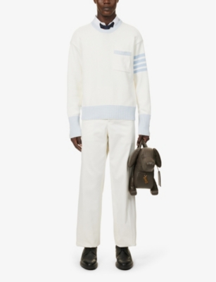 Shop Thom Browne Men's White Hector Icon Four-bar Cotton-knit Jumper