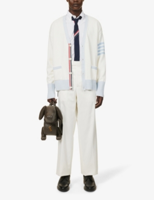 Shop Thom Browne Mens White Hector Icon Four-bar Cotton-knit Cardigan