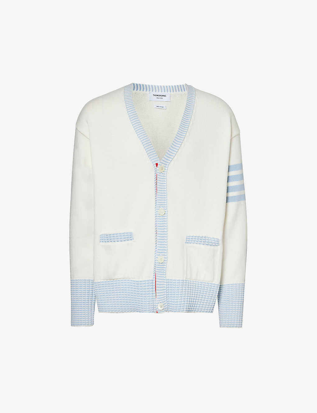 Thom Browne Mens White Hector Icon Four-bar Cotton-knit Cardigan