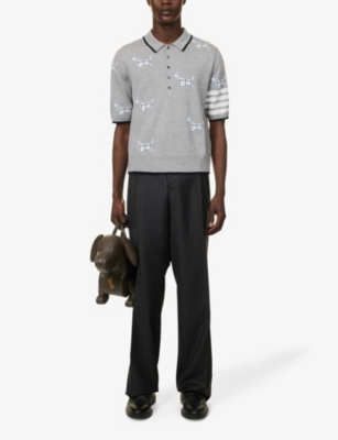 Shop Thom Browne Hector Icon Four-bar Wool-blend Polo Shirt In Lt Grey