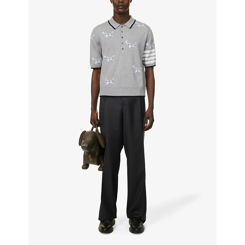 Shop Thom Browne Hector Icon Four-bar Wool-blend Polo Shirt In Lt Grey
