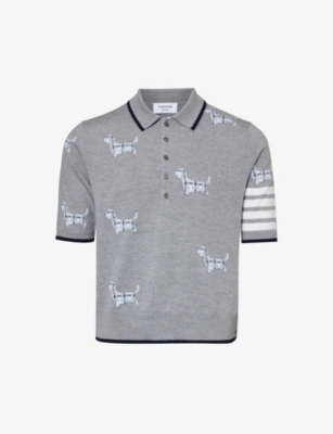 Shop Thom Browne Hector Icon Four-bar Wool-blend Polo Shirt In Lt Grey