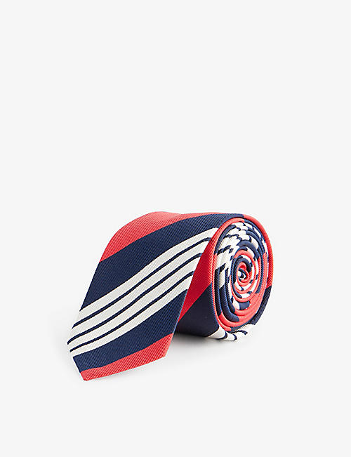 THOM BROWNE: Classic striped silk and cotton-blend tie