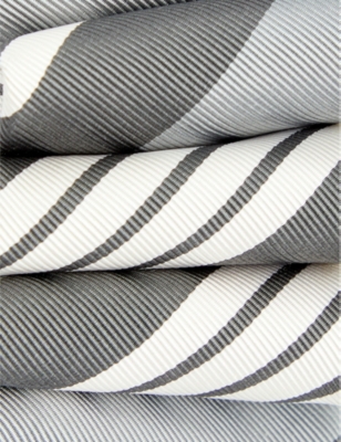 Shop Thom Browne Striped Silk And Cotton-blend Tie In Med Grey