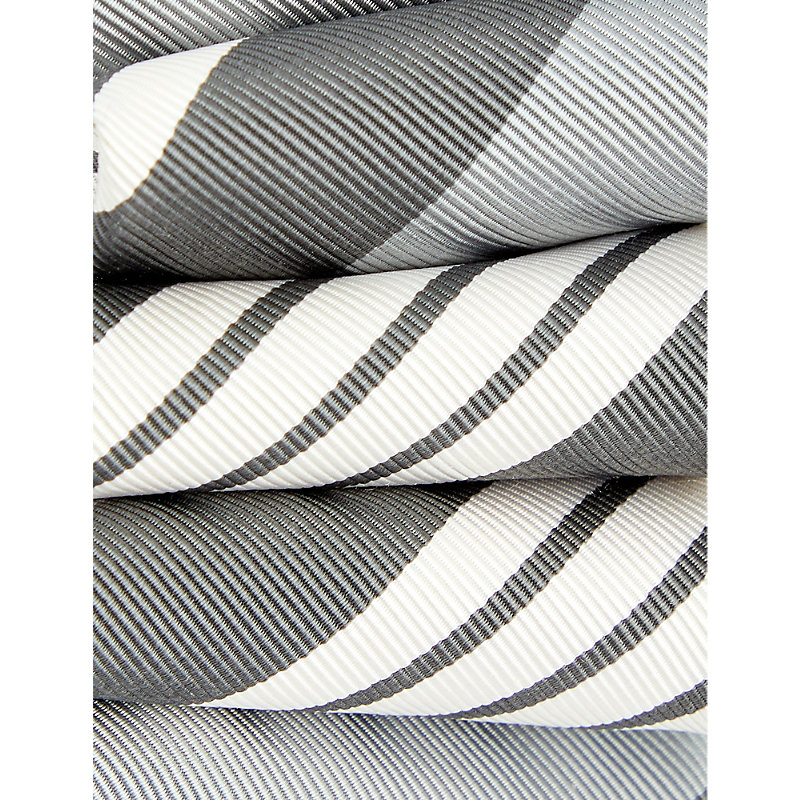 Shop Thom Browne Striped Silk And Cotton-blend Tie In Med Grey