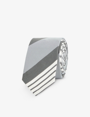 Thom Browne Mens Med Grey Striped Silk And Cotton-blend Tie