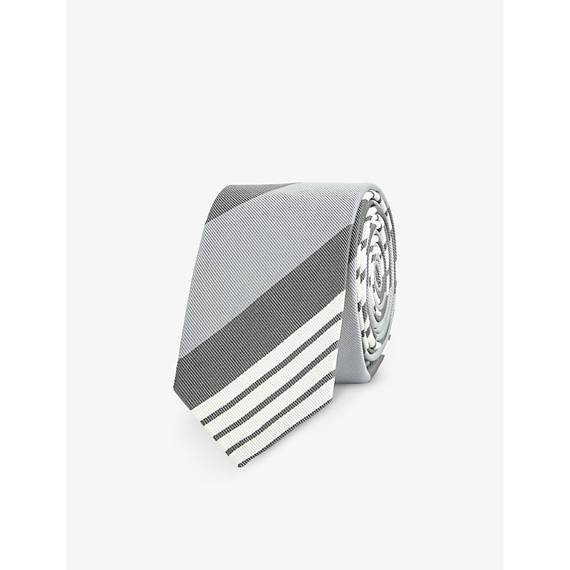 Thom Browne Mens Med Grey Striped Silk And Cotton-blend Tie
