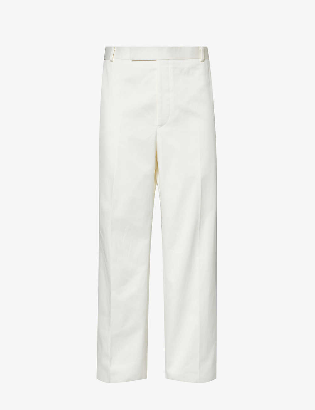 Thom Browne Mens White Brand-tab Straight-leg Low-rise Cotton-twill Trousers
