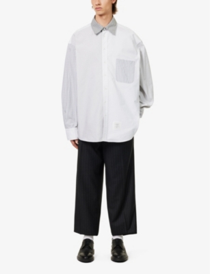 Shop Thom Browne Men's White Funmix Contrast-panel Cotton Shirt