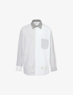 Thom Browne Mens White Funmix Contrast-panel Cotton Shirt