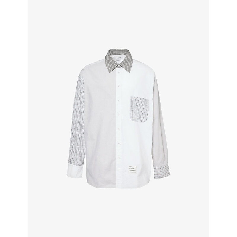 Thom Browne Mens White Funmix Contrast-panel Cotton Shirt