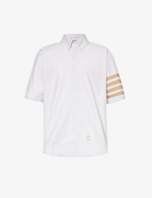Thom Browne Mens Orange Striped Short-sleeved Cotton Shirt