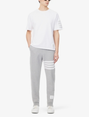 Shop Thom Browne Branded Short-sleeved Cotton-jersey T-shirt In White