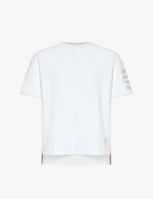 Thom Browne Mens White Branded Short-sleeved Cotton-jersey T-shirt