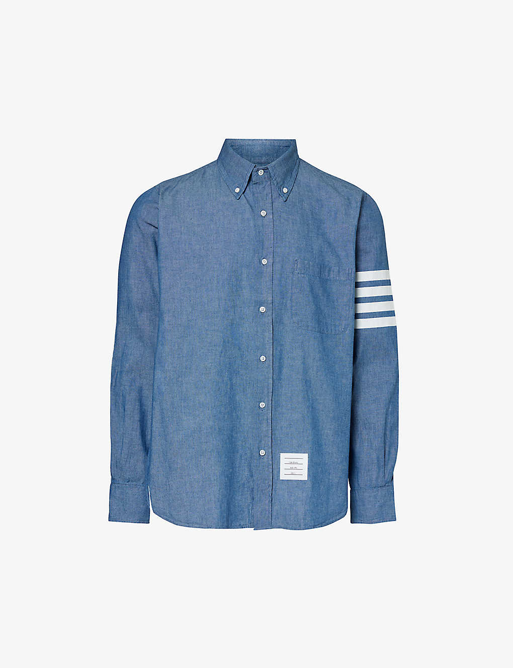 Shop Thom Browne Men's Blue Four-bar Brand-patch Regular-fit Cotton Shirt