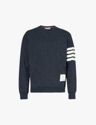 Thom Browne Ribbed Crewneck Sweater Striped Sleeves In Navy