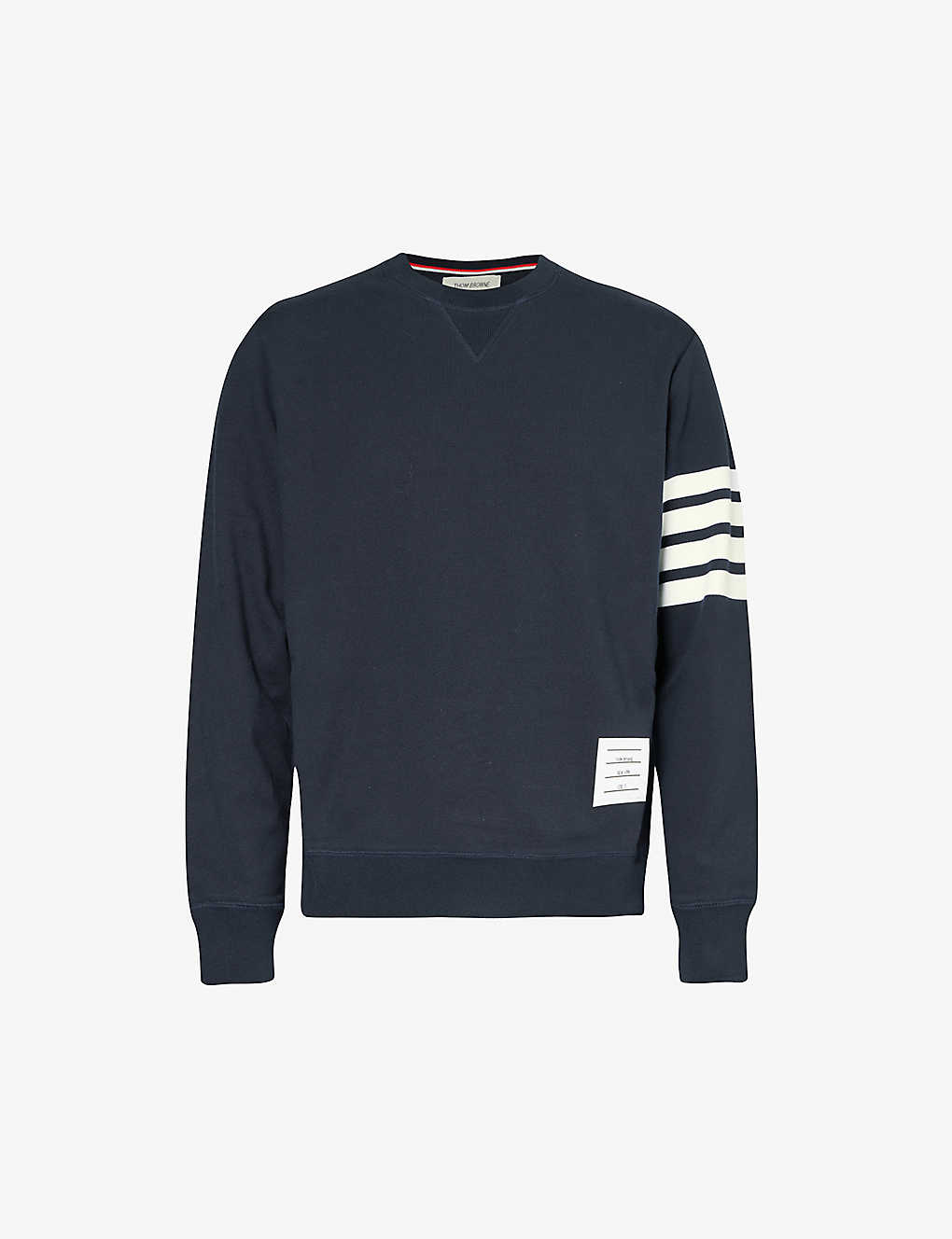 Thom Browne Mens Navy Classic Brand-stripe Cotton-jersey Sweatshirt