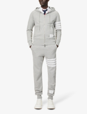 Shop Thom Browne Men's Light Grey Striped Brand-patch Cotton-jersey Hoody
