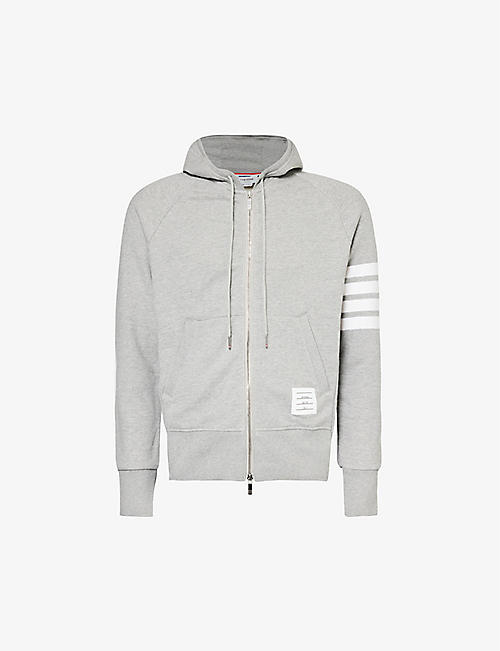 THOM BROWNE: Striped brand-patch cotton-jersey hoody