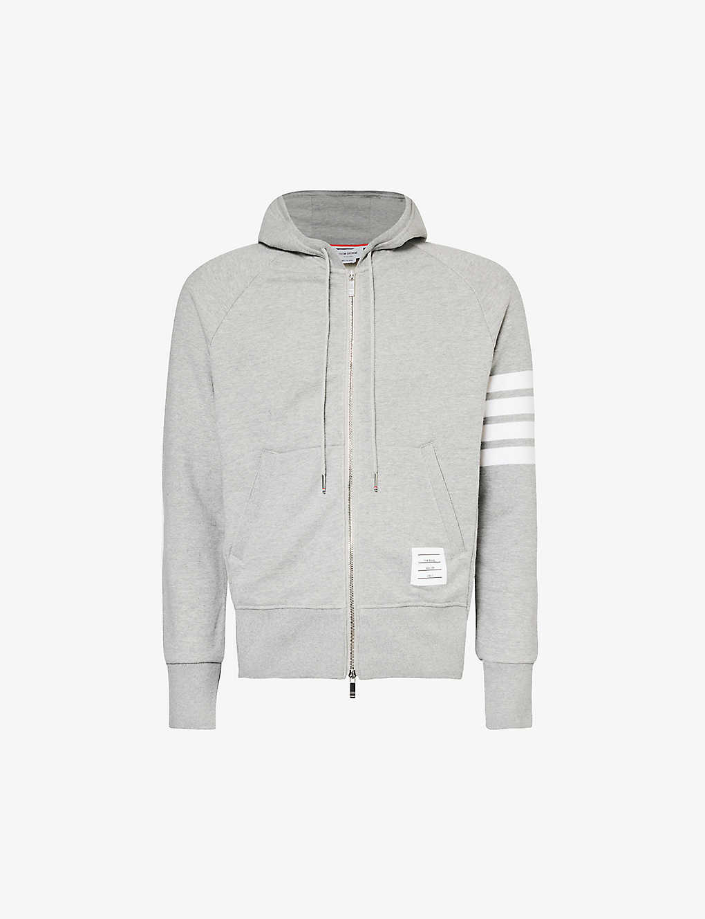 Thom Browne Mens Light Grey Striped Brand-patch Cotton-jersey Hoody
