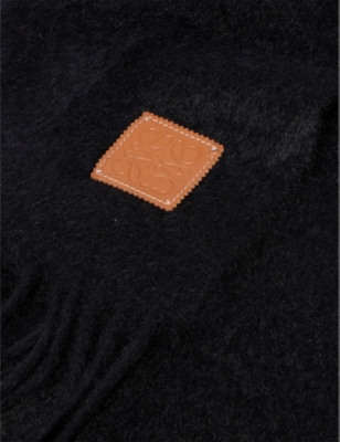 Shop Loewe Mens Black Anagram Brushed Mohair Wool-blend Knitted Scarf 185cm X 23cm