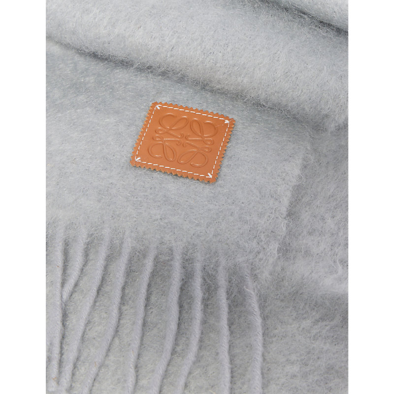 Shop Loewe Men's Light Grey Anagram Brushed Mohair Wool-blend Knitted Scarf 185cm X 23cm