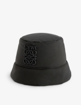 Loewe Black Nylon Puffer Bucket Hat With Rubber Logo And Water-repellent Finish In Black