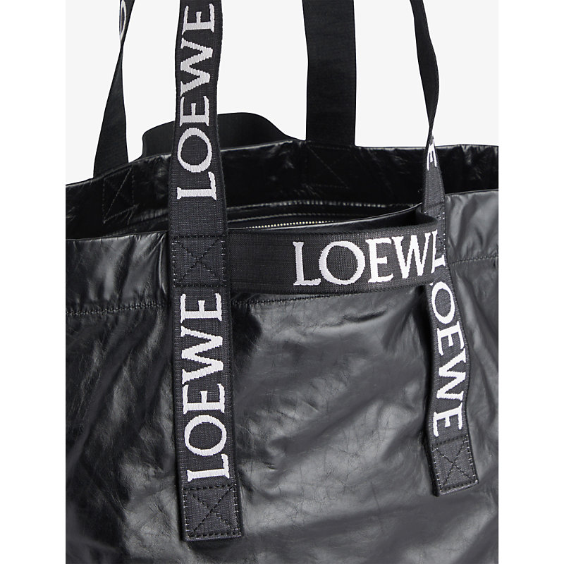 Shop Loewe Black Fold Twin-handle Leather Tote Bag