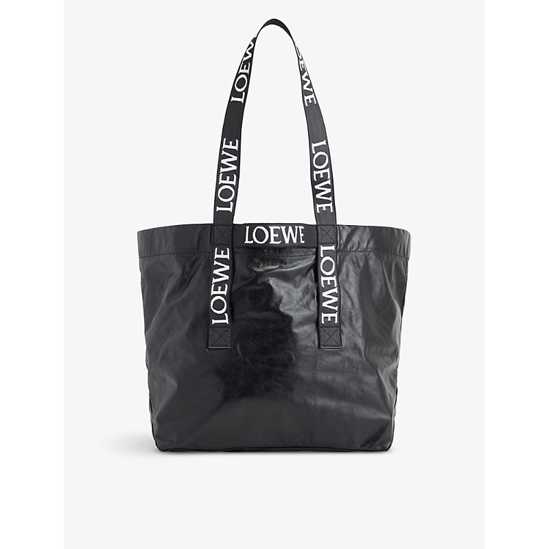 Shop Loewe Black Fold Twin-handle Leather Tote Bag