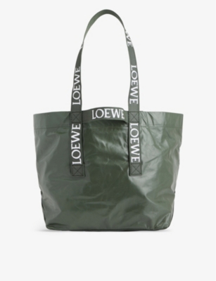 Loewe Webbing-trimmed Crinkled-leather Tote Bag In Green
