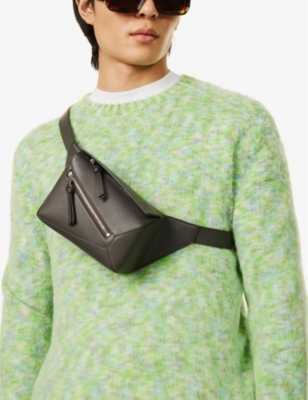 Shop Loewe Men's Dark Grey Puzzle Edge Mini Leather Belt Bag
