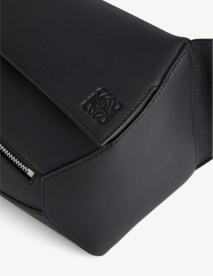 Shop Loewe Puzzle Edge Brand-debossed Small Leather Bum Bag In Black