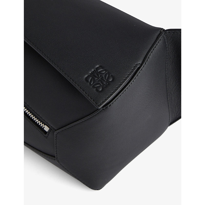 Shop Loewe Puzzle Edge Brand-debossed Small Leather Bum Bag In Black