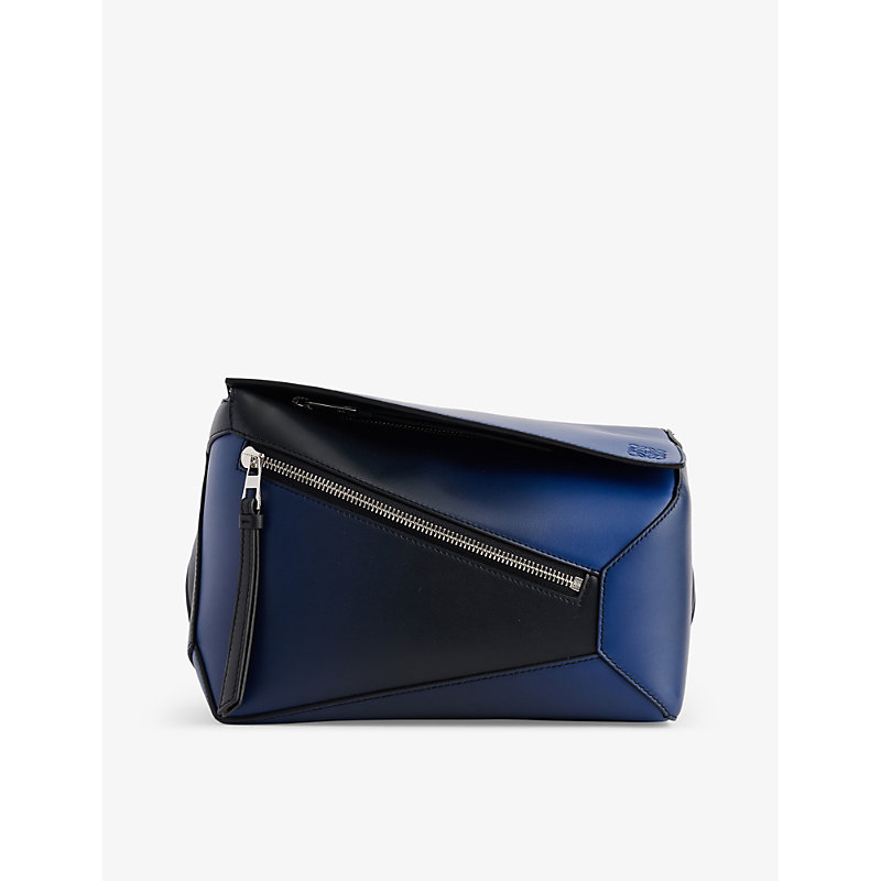 Shop Loewe Men's Navy Blue Puzzle Edge Small Leather Belt Bag