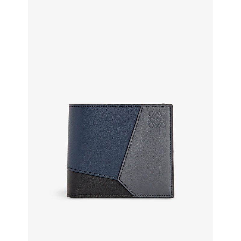 Shop Loewe Deep Navy/anthracite Puzzle Edge Brand-debossed Leather Wallet