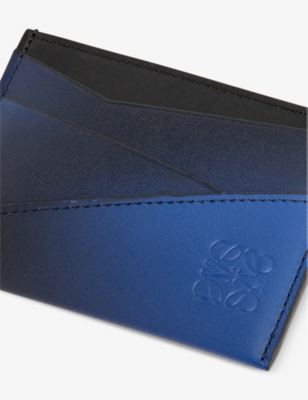Shop Loewe Navy Blue Puzzle Edge Brand-debossed Leather Card Holder