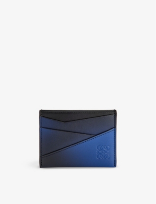 Shop Loewe Navy Blue Puzzle Edge Brand-debossed Leather Card Holder