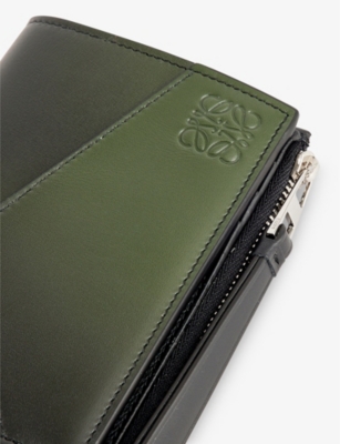 Shop Loewe Bottle Green Puzzle Brand-debossed Leather Zip Wallet