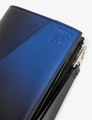 Shop Loewe Navy Blue Puzzle Compact Leather Zip Wallet