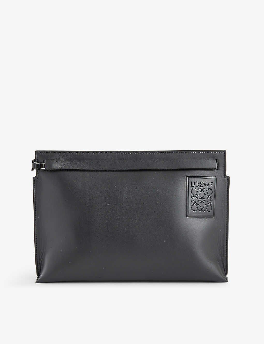Loewe Mens Black Anagram-embellished Leather Pouch Bag