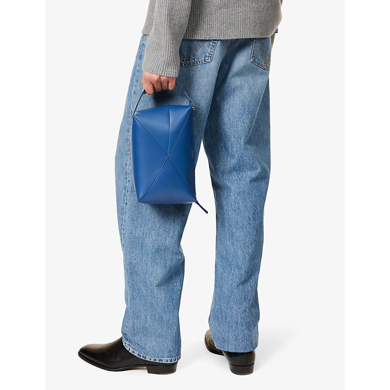 Shop Loewe Men's Undersea Puzzle Fold Panelled Leather Wash Bag