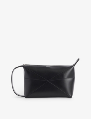 Loewe Mens Black Puzzle Fold Panelled Leather Wash Bag